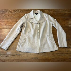 Dennis Basso Scuba Knit Zip Front Jacket w/RibbonTrim Detail  /Beige S